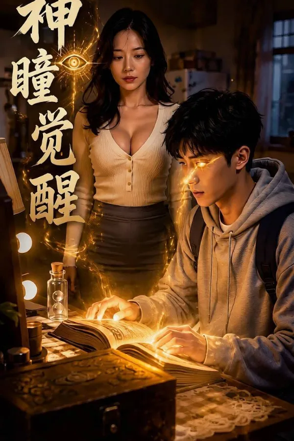 2048短剧竖版海报：少年在旧书前觉醒神秘力量