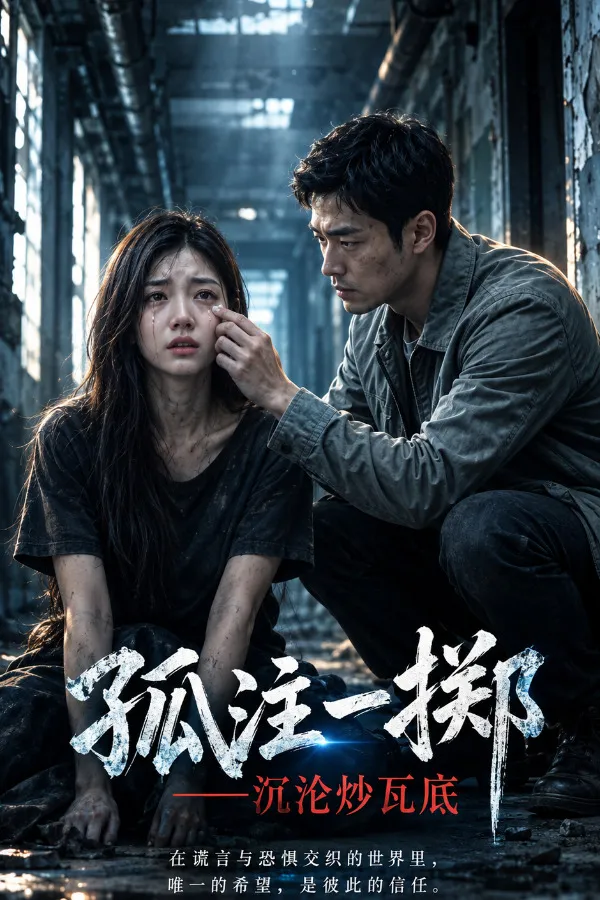 2048短剧封面：废墟走廊里互相对视的两个人