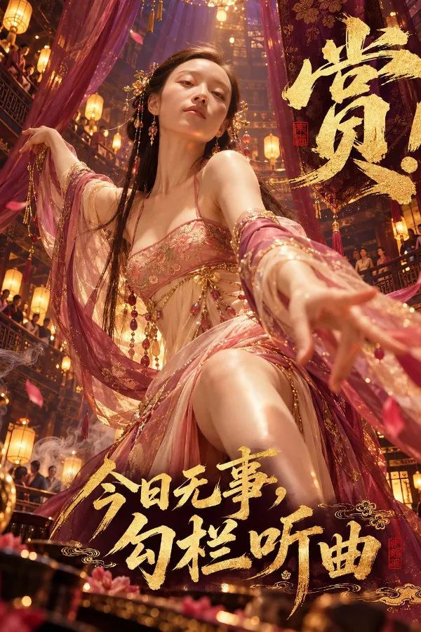2048短剧在线播放画面：古风楼阁里红衣舞者在灯下起舞